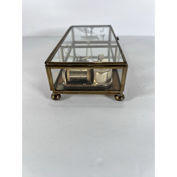 Music Box Trinket Box Made Of Glass And Brass With Etched Bird‎ Lara’s Theme VTG - Picture 9 of 13